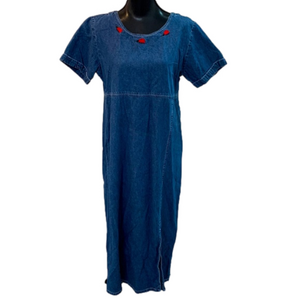 VINTAGE Nick & Sarah Embroidered Ladybug Denim Short Sleeve Shift Dress Medium
